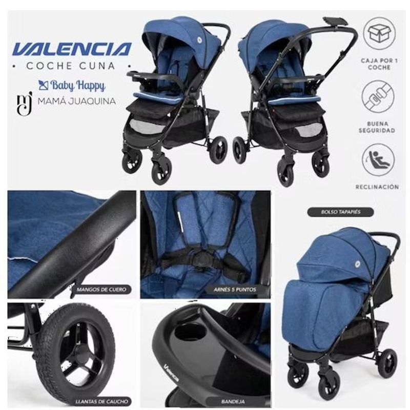 GENERICO - Coche Cuna Valencia Azul 2070 con Bolso Tapapiés