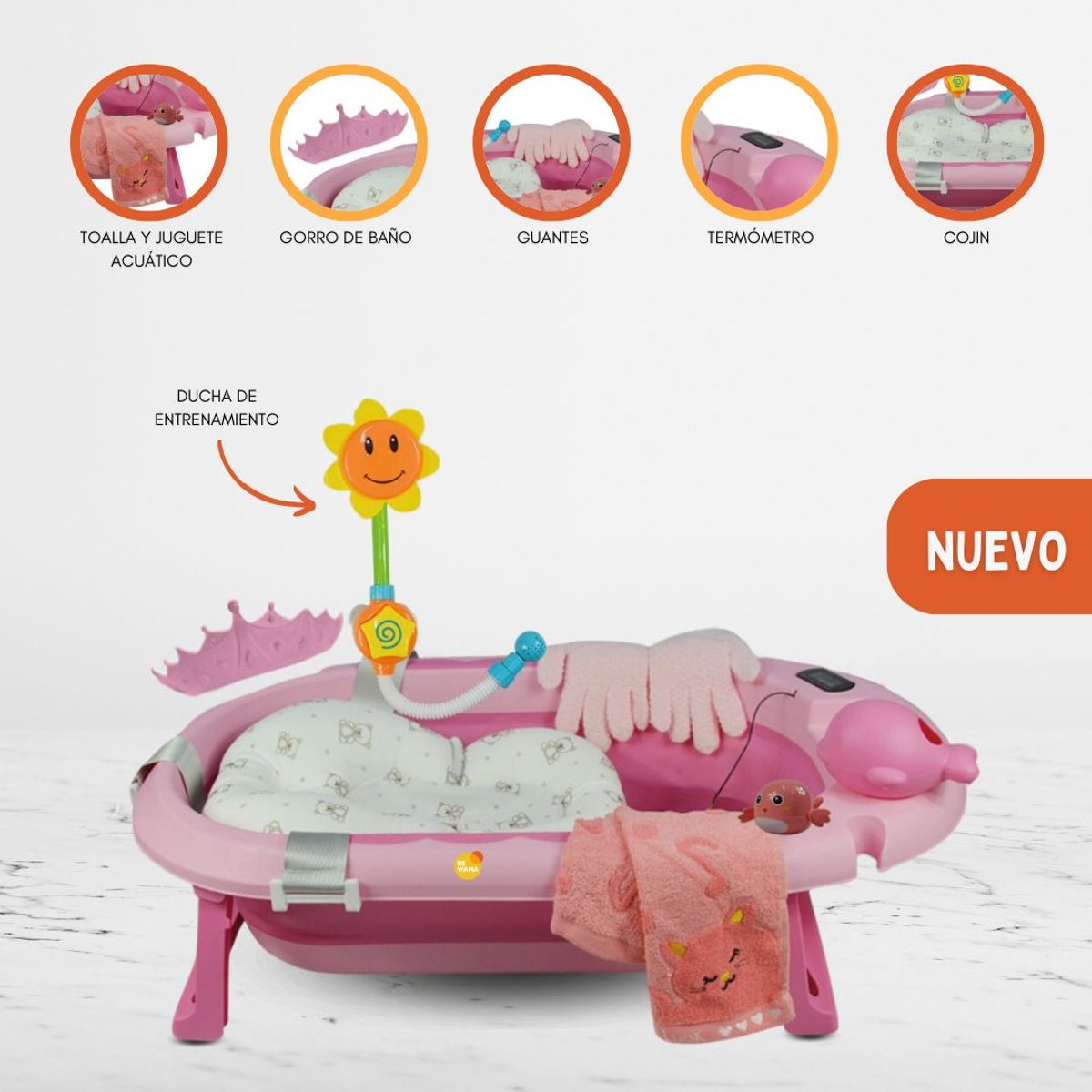 CUZKA - Bañera Plegable con Termómetro «JELLY II» Pink