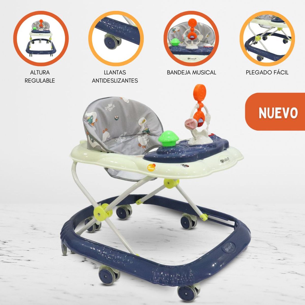 EBABY - Andador con bandeja divertida para Bebés «CRISTAL» Blue