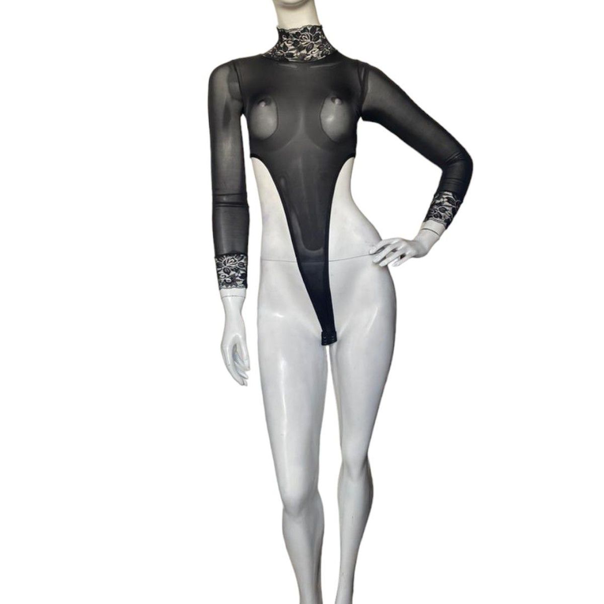 GENERICO - LENCERIA EXCLUSIVA Body de Manga Larga con Encaje de Seda