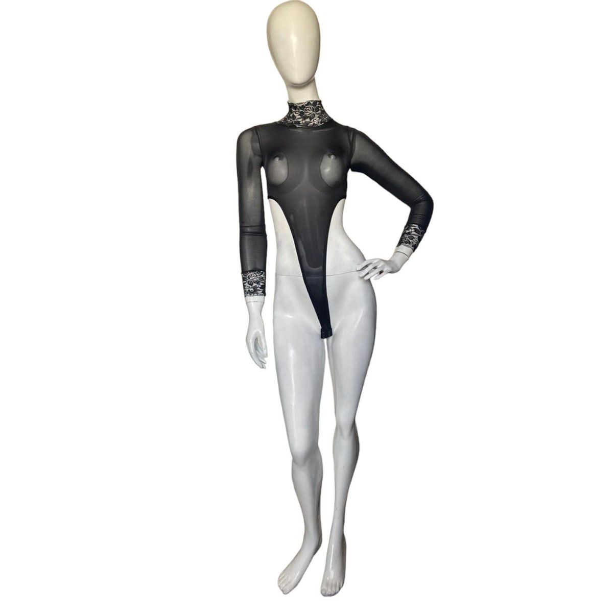 GENERICO - LENCERIA EXCLUSIVA Body de Manga Larga con Encaje de Seda