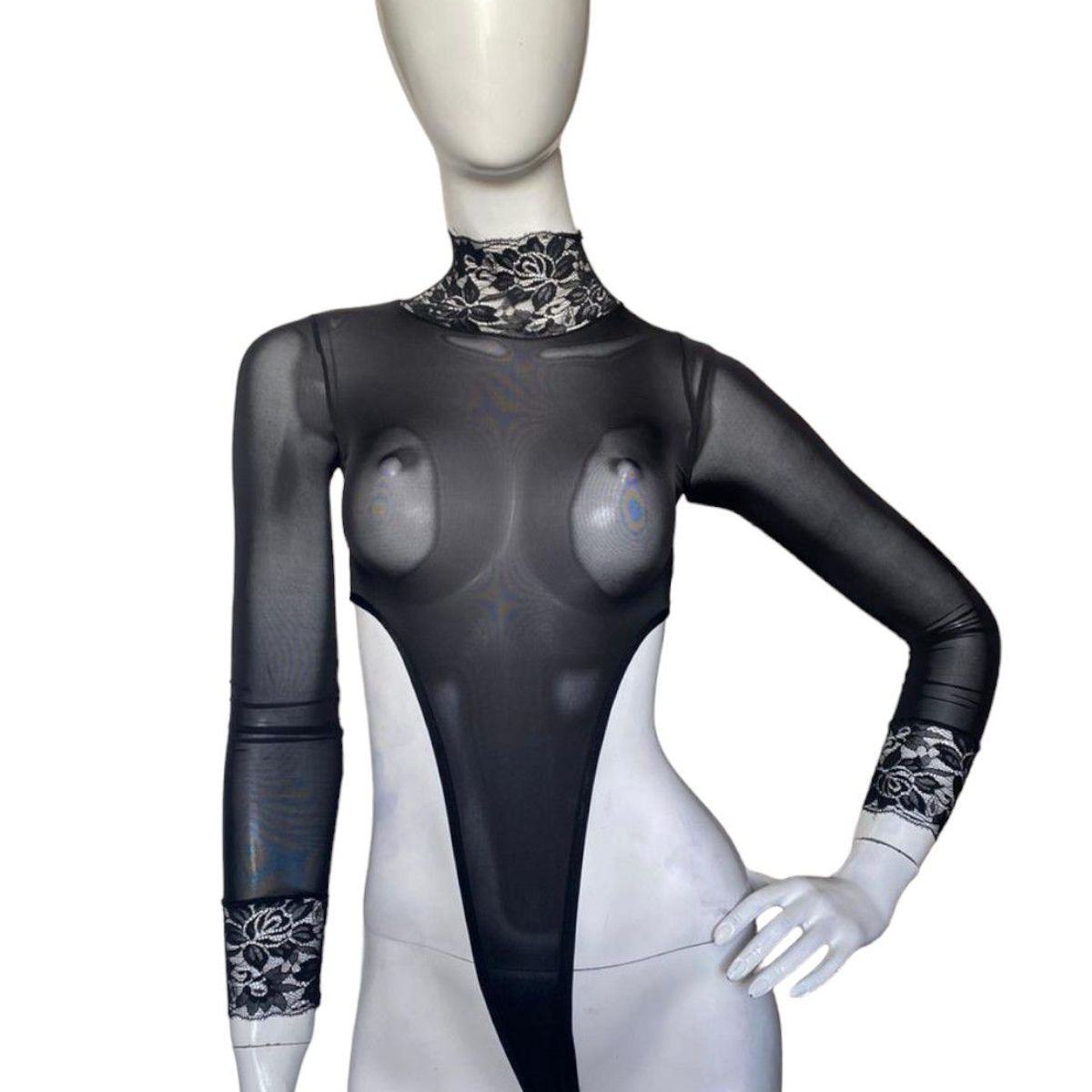 GENERICO - LENCERIA EXCLUSIVA Body de Manga Larga con Encaje de Seda