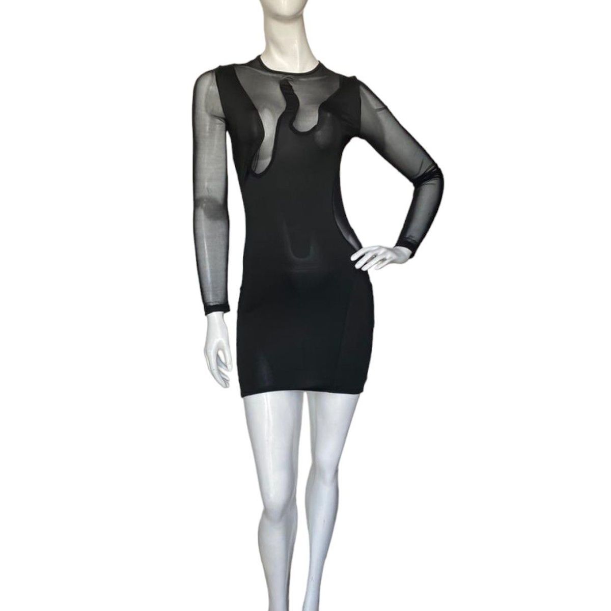 GENERICO - LENCERIA EXCLUSIVA Minivestido Manga Larga con de Malla Transparente