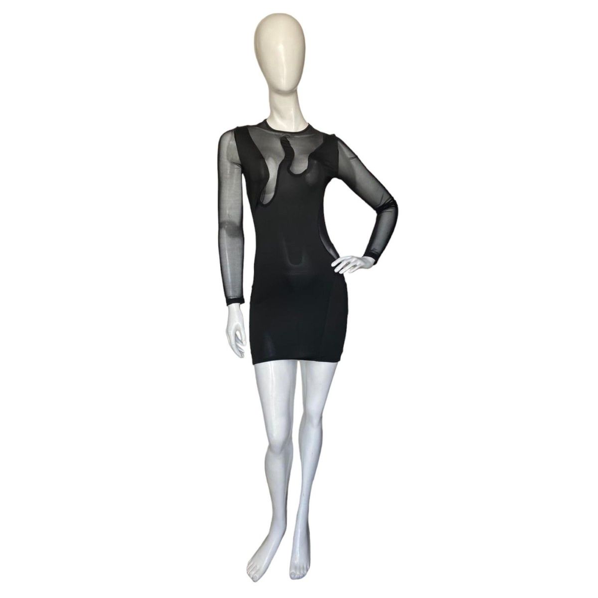 GENERICO - LENCERIA EXCLUSIVA Minivestido Manga Larga con de Malla Transparente