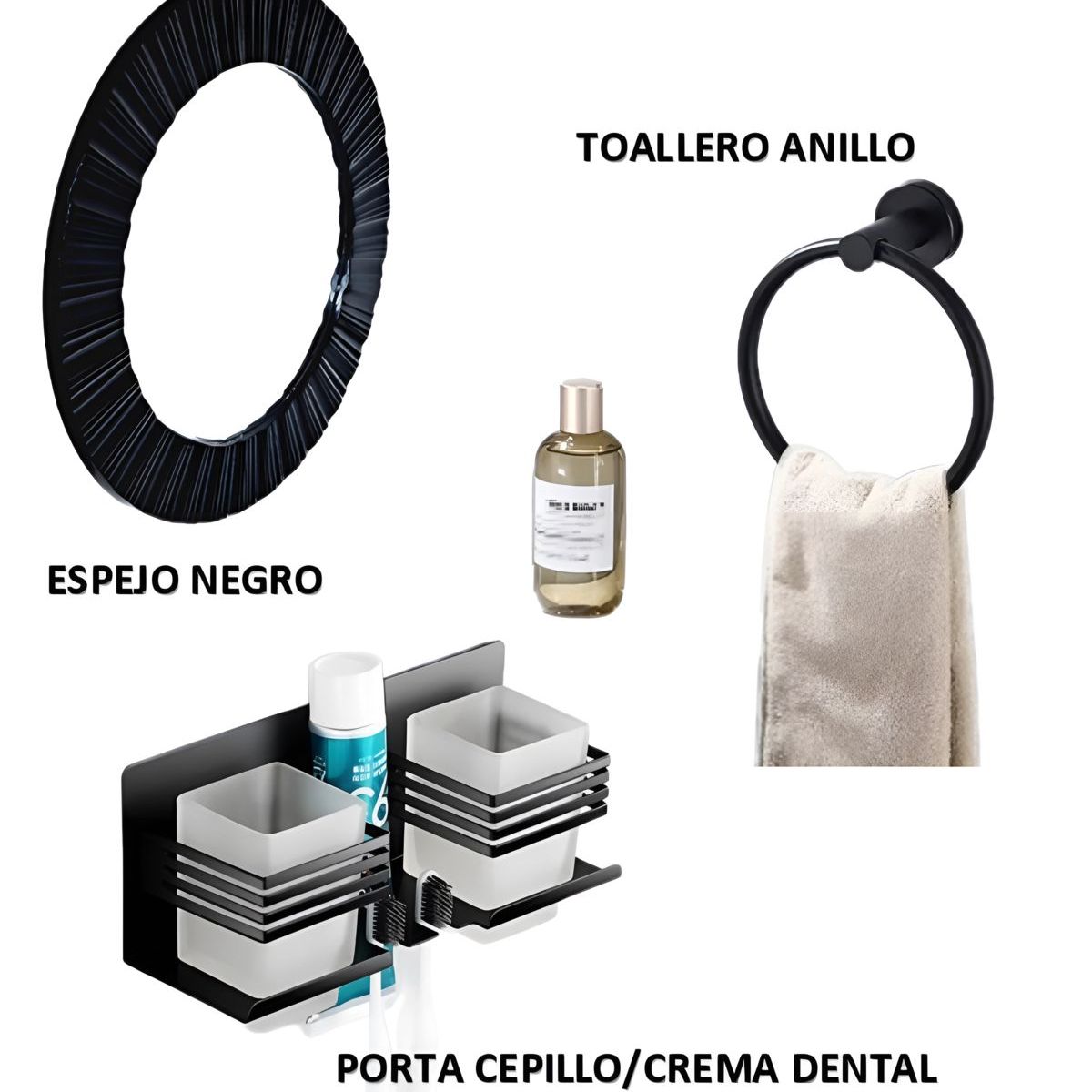 IMPORTADO MC - KIT DE BAÑO ESPEJO  TOALLERO ANILLO  PORTA CEPILLO