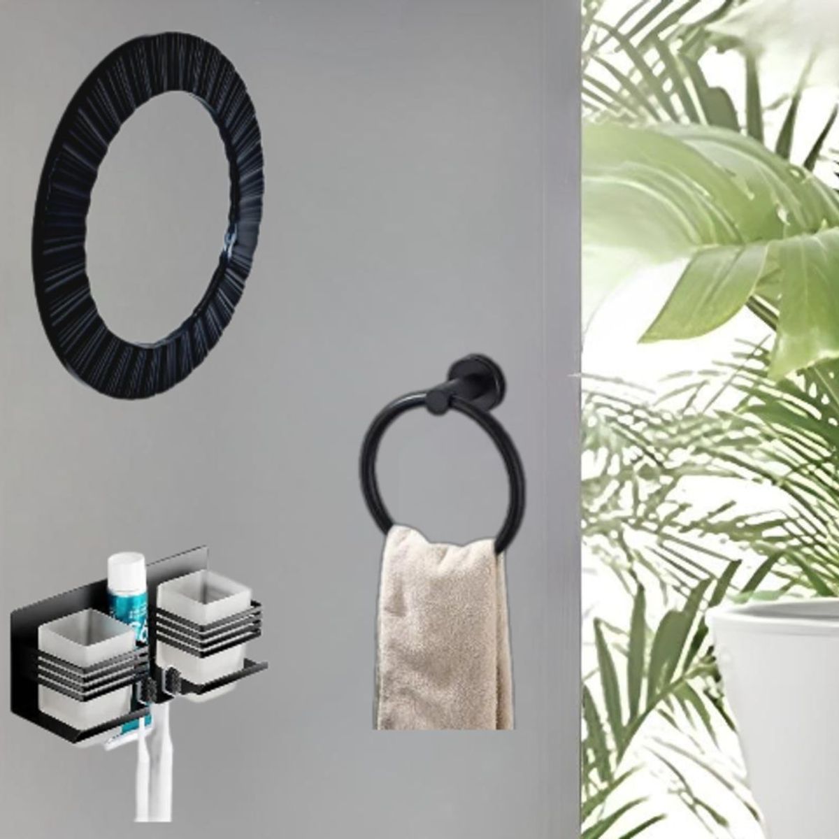 IMPORTADO MC - KIT DE BAÑO ESPEJO  TOALLERO ANILLO  PORTA CEPILLO