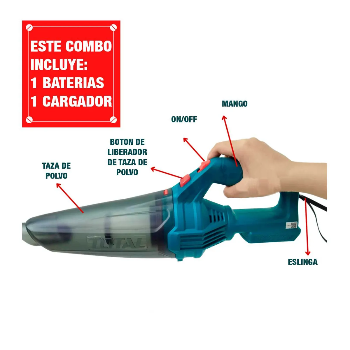 TOTAL TOOLS - ASPIRADORA DE MANO INALAMBRICA + INFLADOR TOTAL 20V CARROS