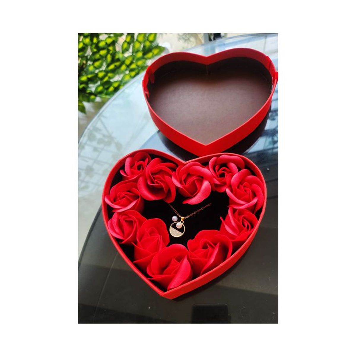 GENERICO - Box Rosas mas Collar y Aretes Caja en Forma de Corazon Dia de la Madre