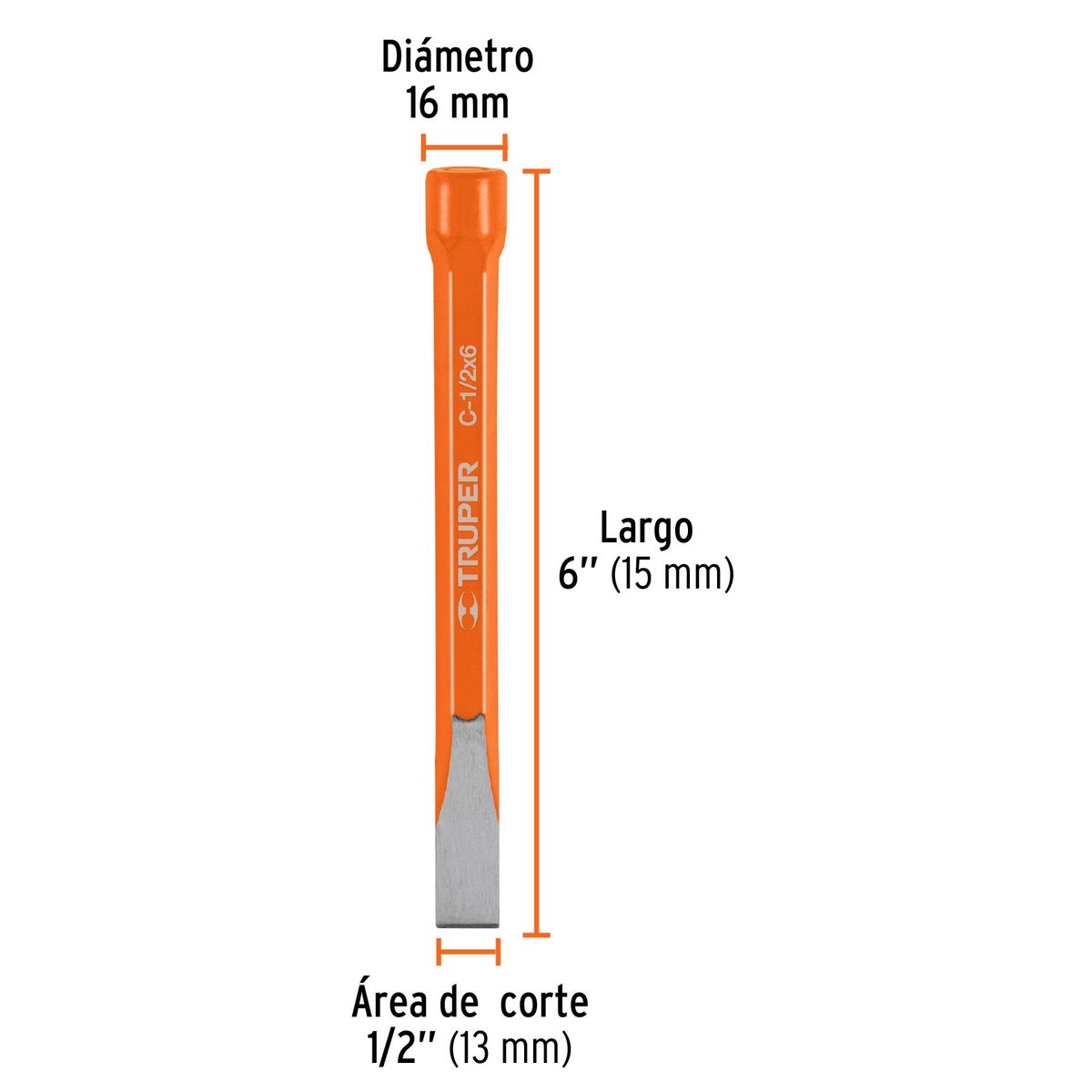 TRUPER - Cincel De Corte Frio 1/2" x 6"  Truper 12115 - Naranja