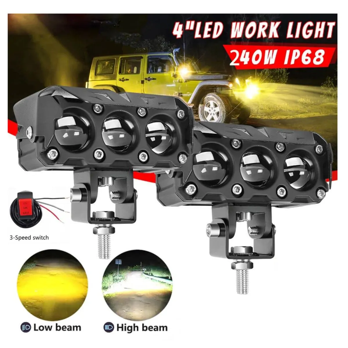 GENERICO - Faro Led Neblinero Ultra Potente 9D Triple Lupa BlancoAmbar