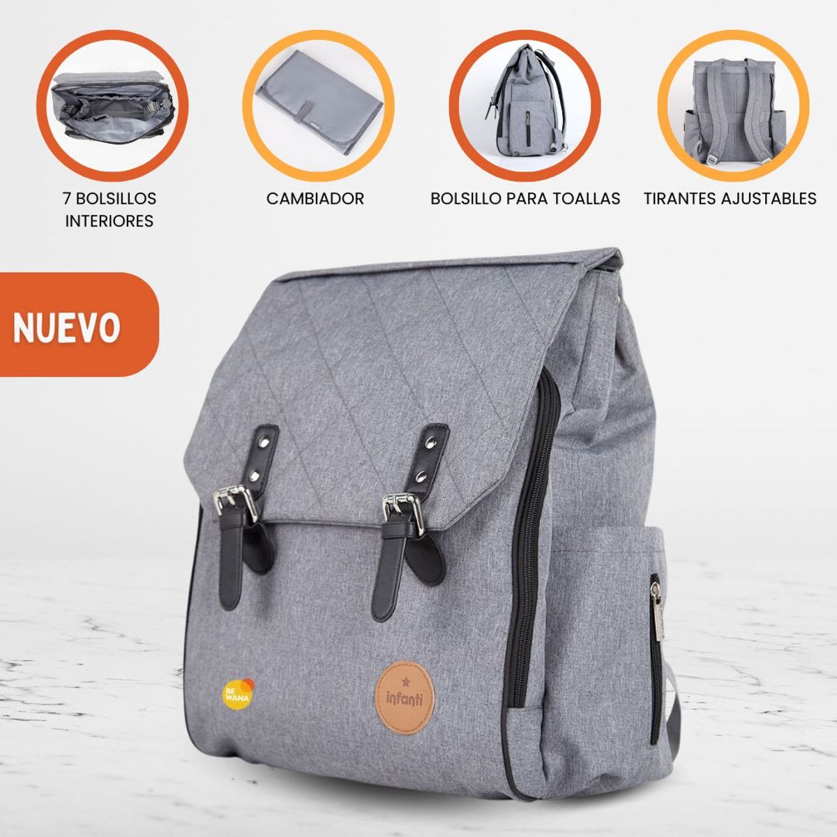 INFANTI - Mochila Pañalera «MATERNAL ASPEN» Gray