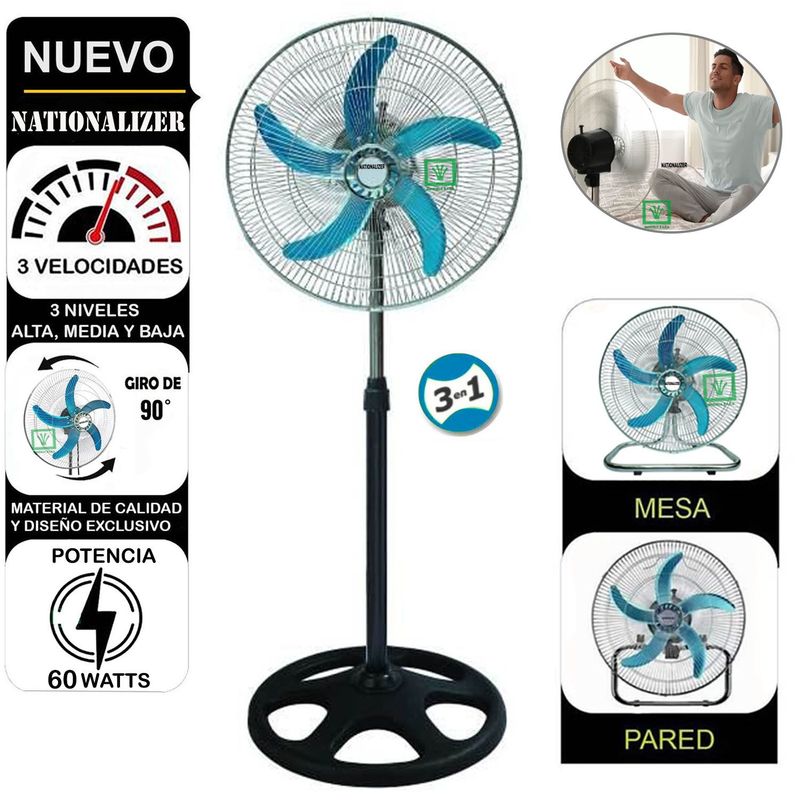NATIONALIZER - Ventilador 3 en 1 de 18″ 60W Nationalizer Metalico