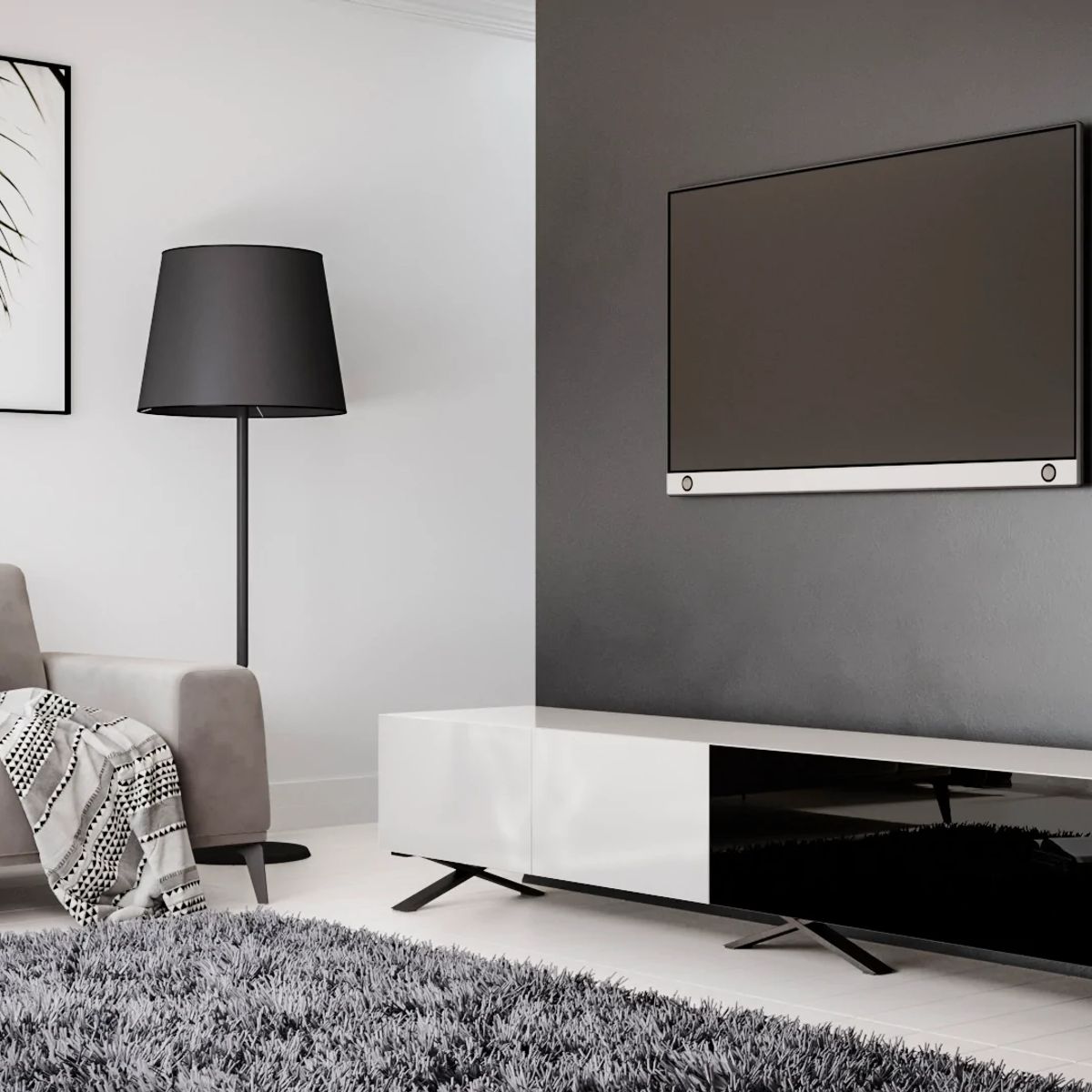 TU MESITA - Mesa de Tv Contemporánea Bladesch Blanco-Negro 230 cm TU MESITA