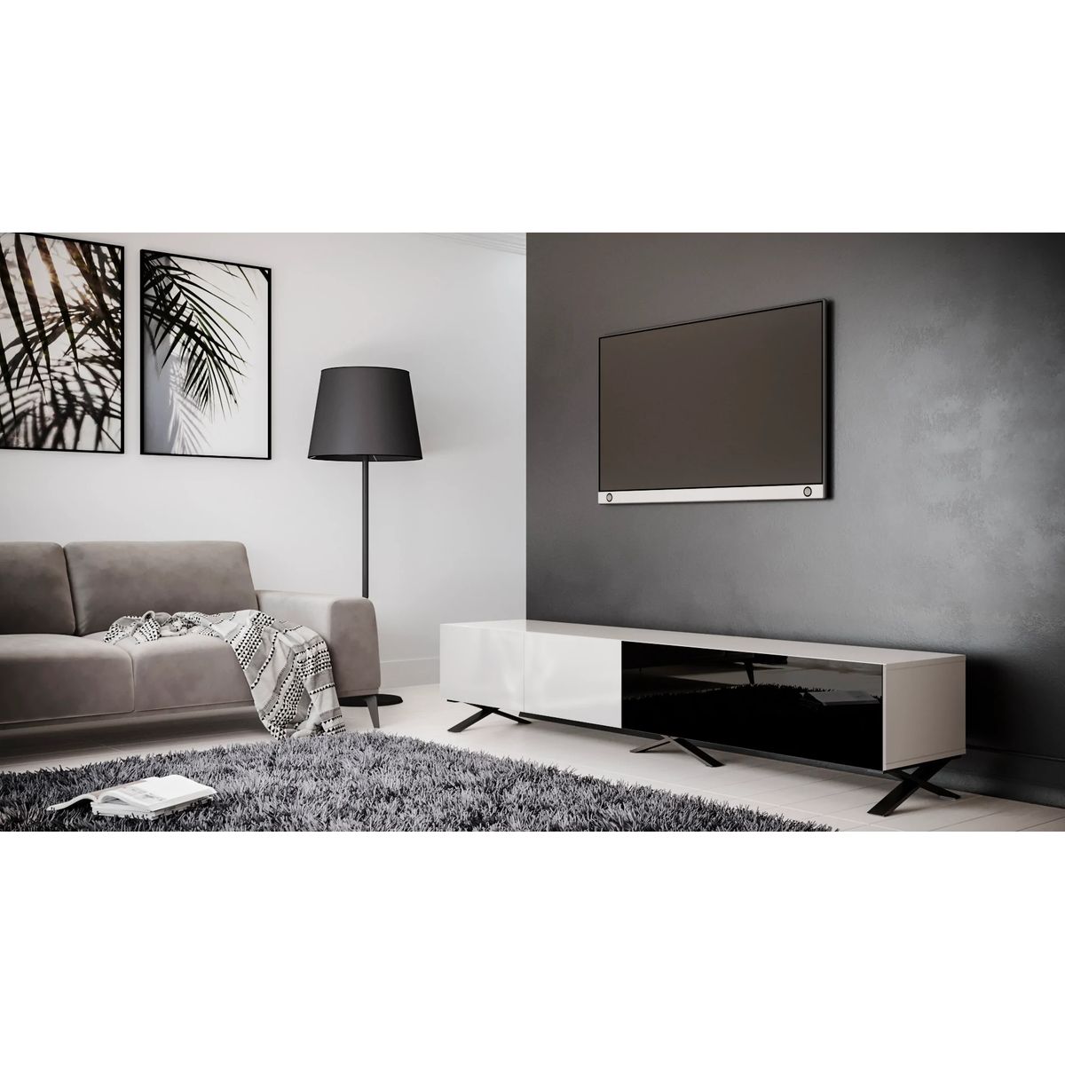 TU MESITA - Mesa de Tv Contemporánea Bladesch Blanco-Negro 230 cm TU MESITA