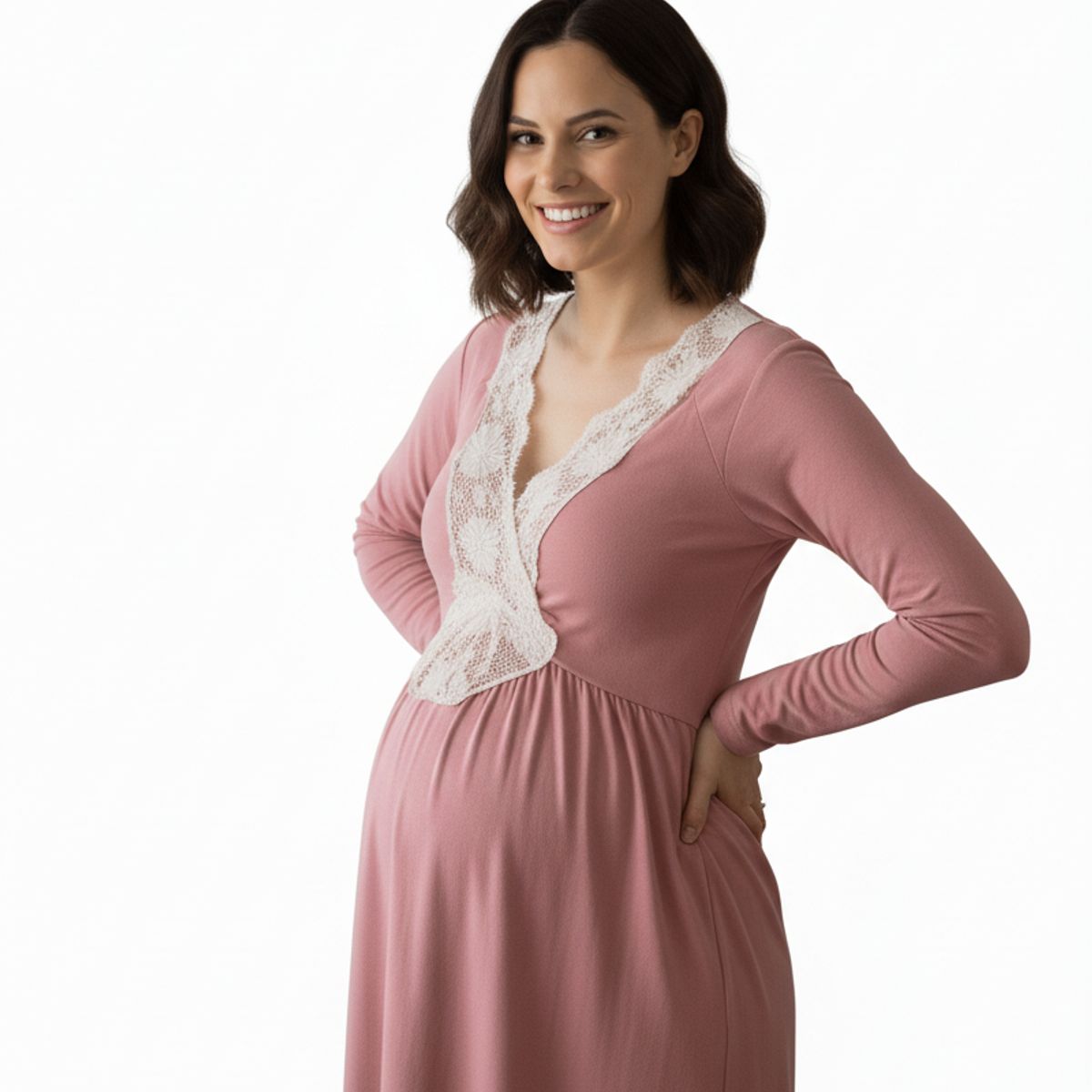 GENERICO - Camison Maternal Encaje Manga Larga Algodon BCxy Lenceria Maternal