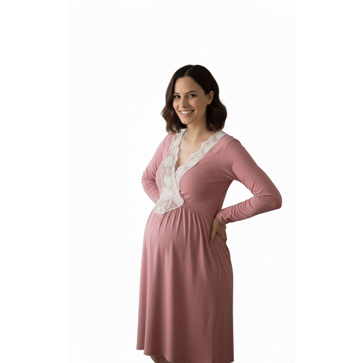 GENERICO - Camison Maternal Encaje Manga Larga Algodon BCxy Lenceria Maternal