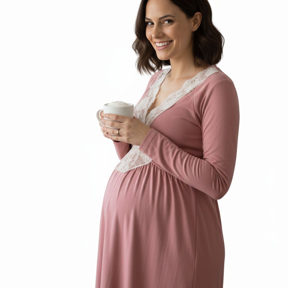 GENERICO - Camison Maternal Encaje Manga Larga Algodon BCxy Lenceria Maternal