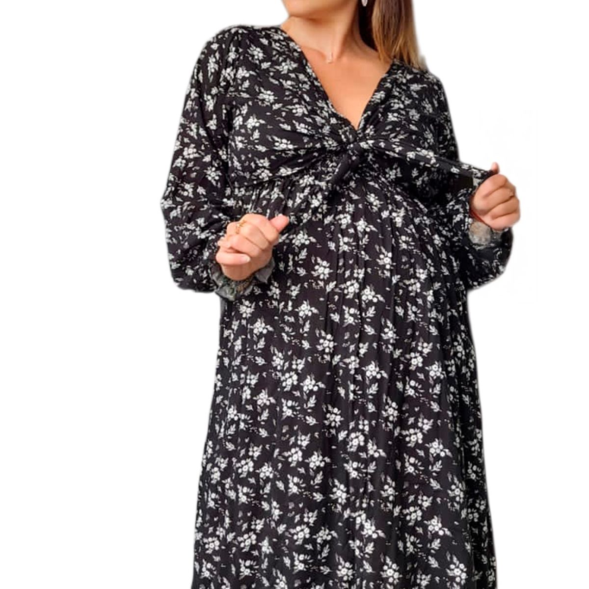 GENERICO - Vestido Maternal Lazo Sistema Lactancia Varios Colores