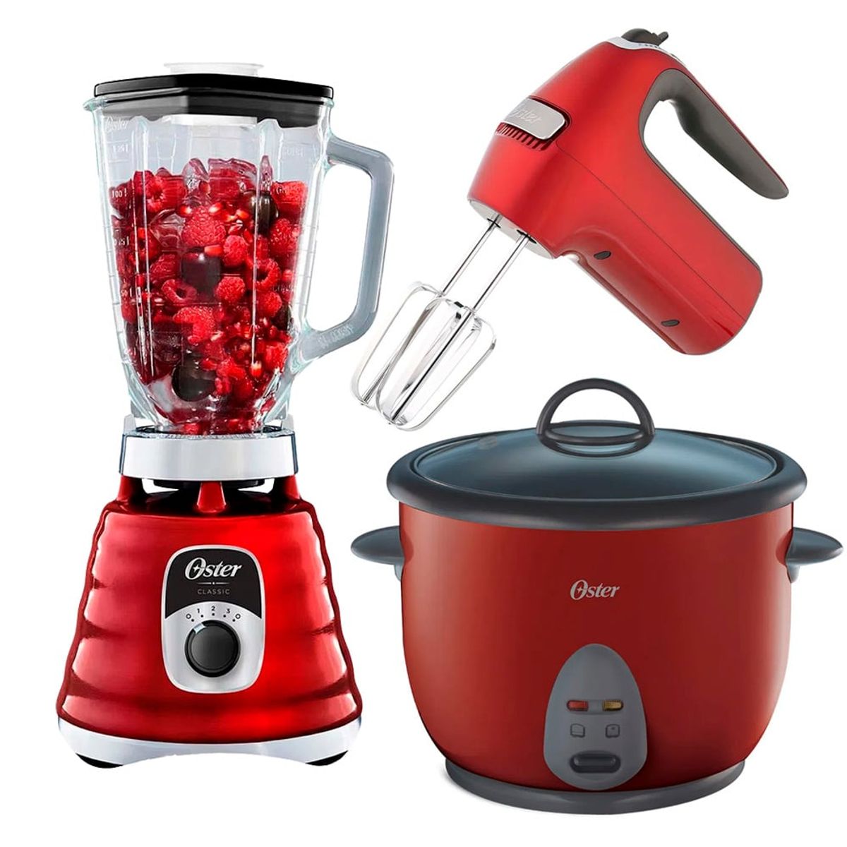 OSTER - Super Kit Oster de Licuadora  Batidora de mano  Arrocera Rojo