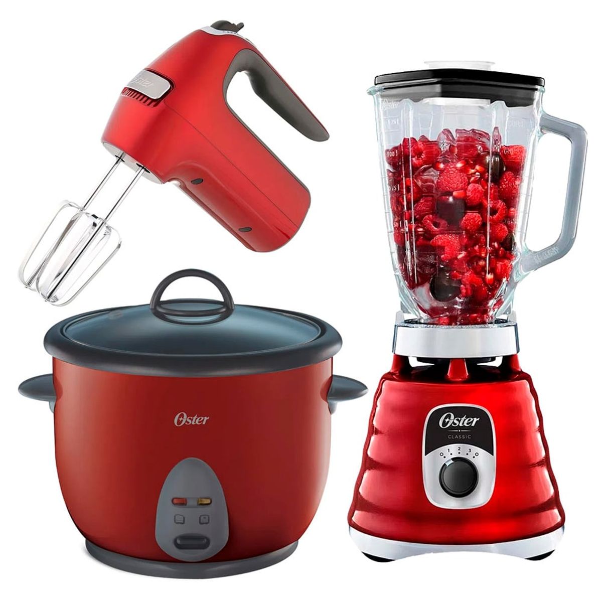 OSTER - Super Kit Oster de Licuadora  Batidora de mano  Arrocera Rojo