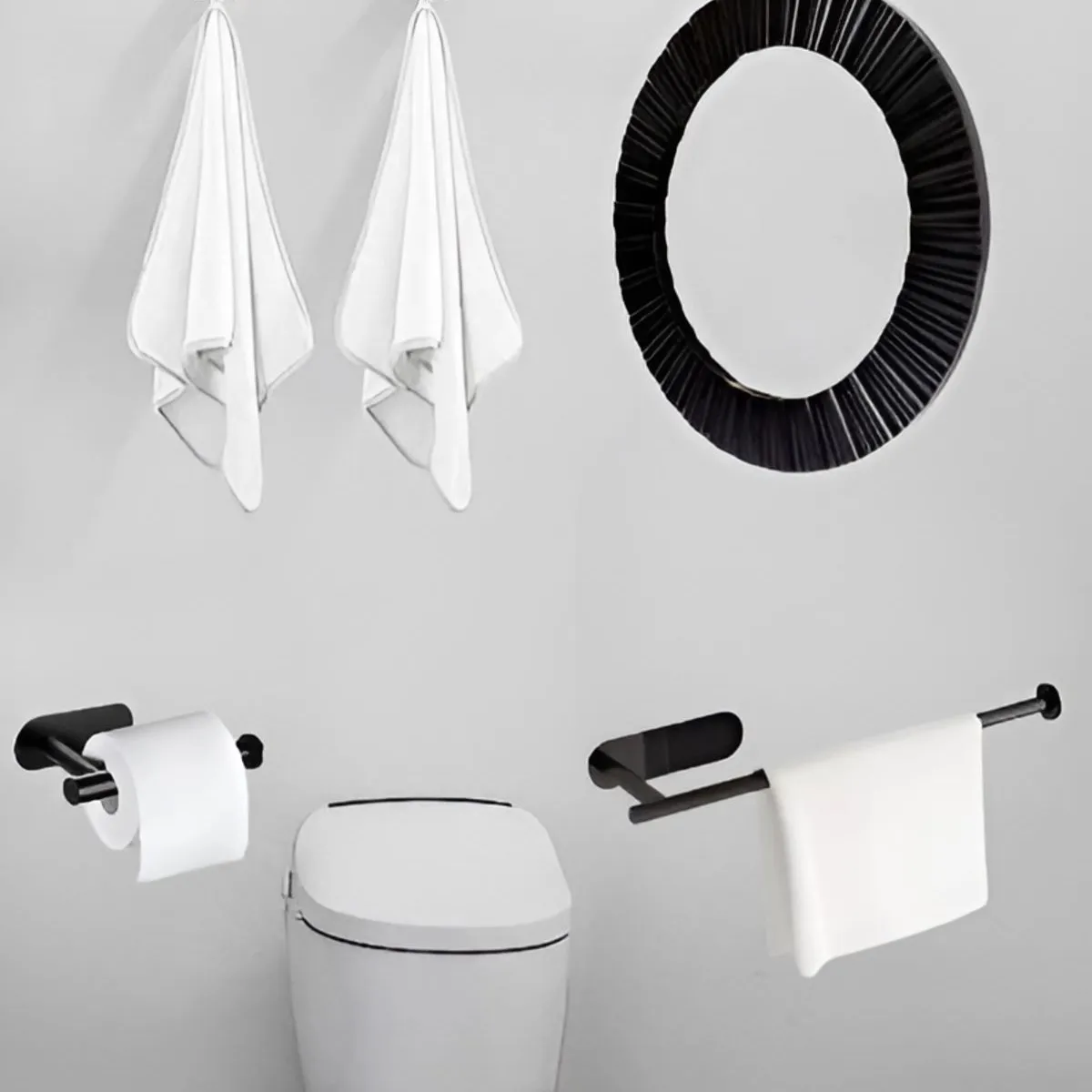 GENERICO - KIT ACCESORIOS DE BAÑO ACERO NEGRO MATE  ESPEJO