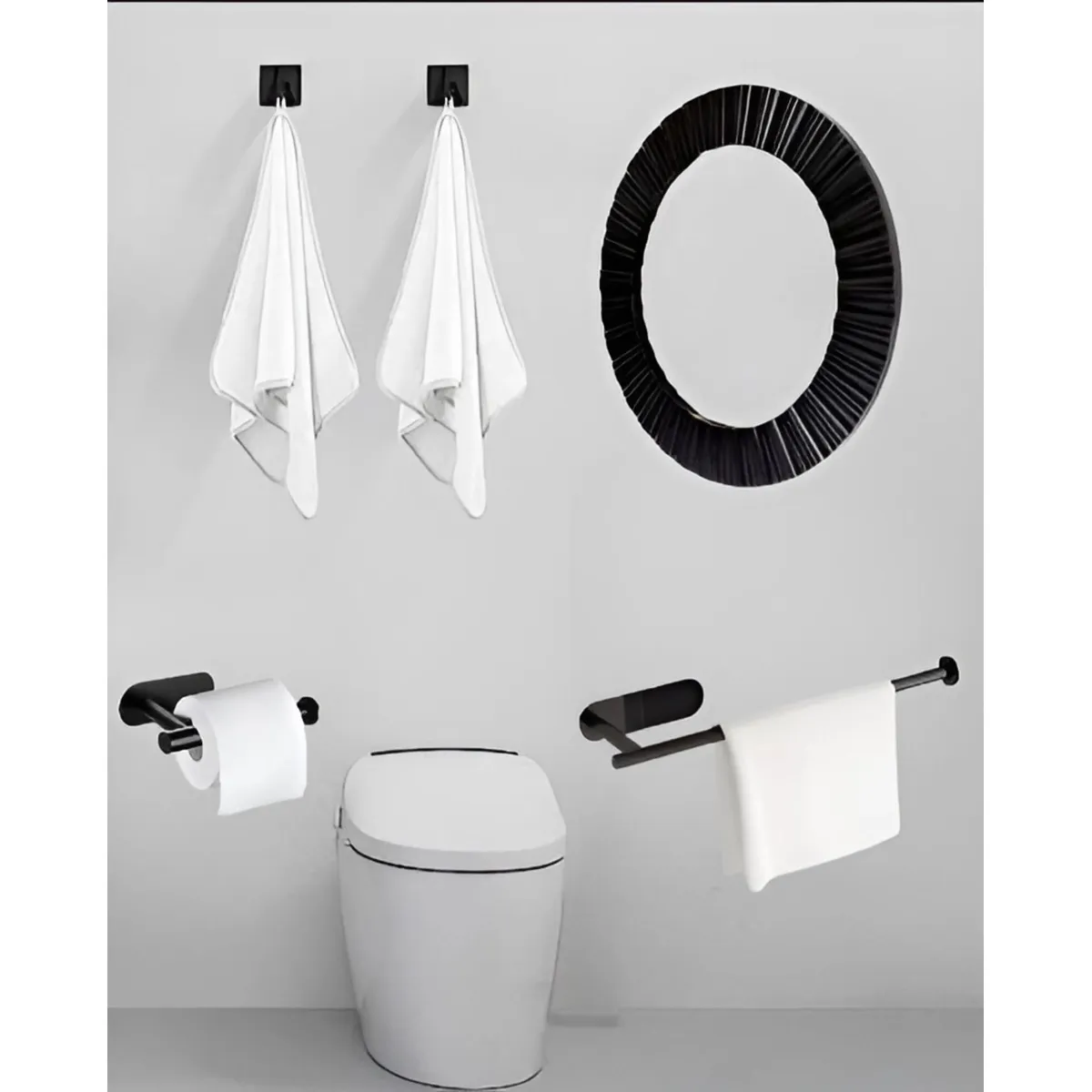 GENERICO - KIT ACCESORIOS DE BAÑO ACERO NEGRO MATE  ESPEJO