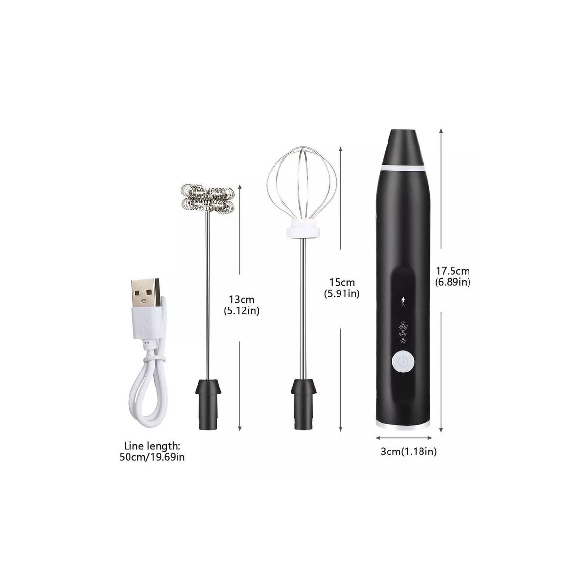 GENERICO - Batidor Espumador de Mano Electrico Recargable Acero Inoxidable