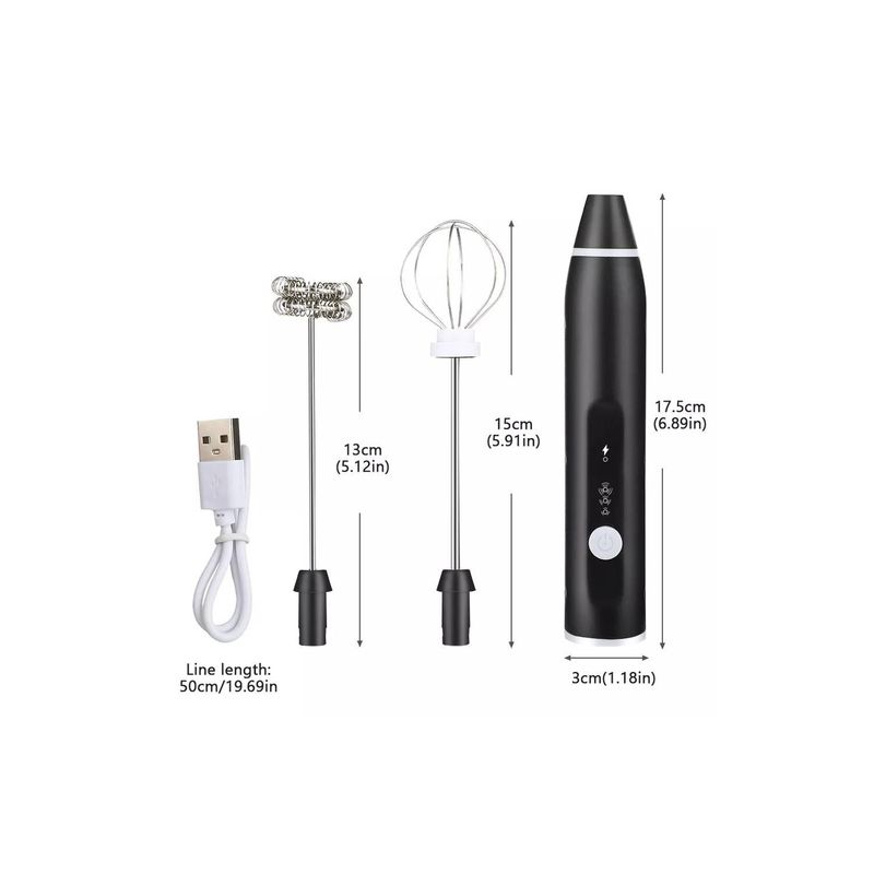GENERICO - Batidor Espumador de Mano Electrico Recargable Acero Inoxidable Negro