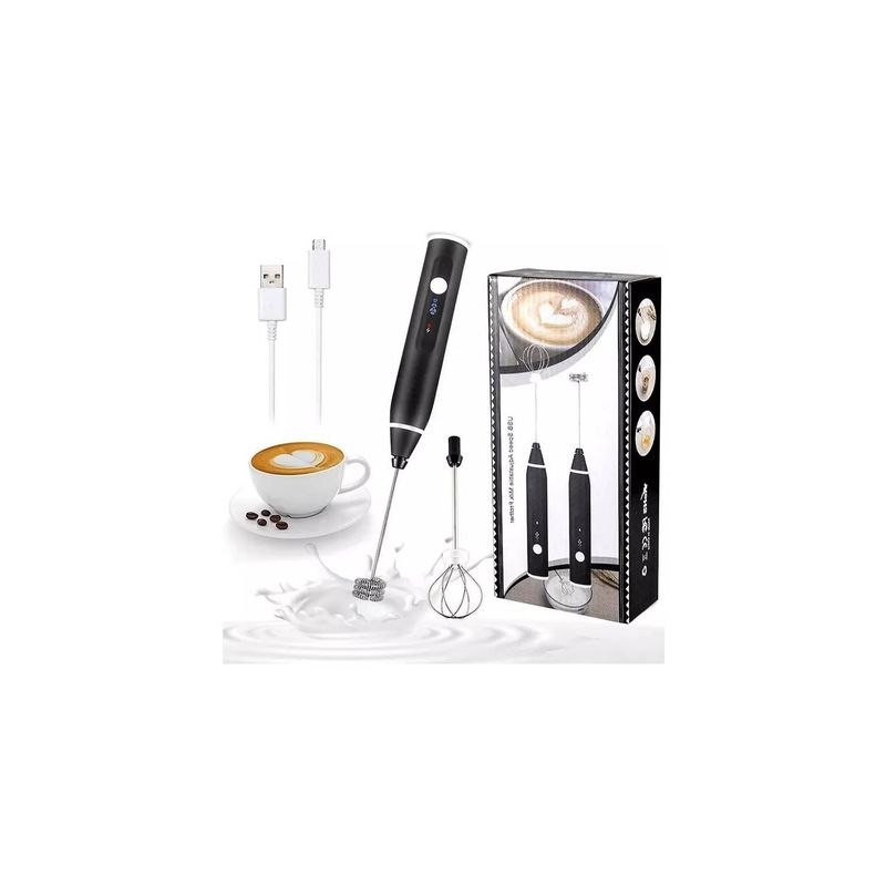 GENERICO - Batidor Espumador de Mano Electrico Recargable Acero Inoxidable Negro