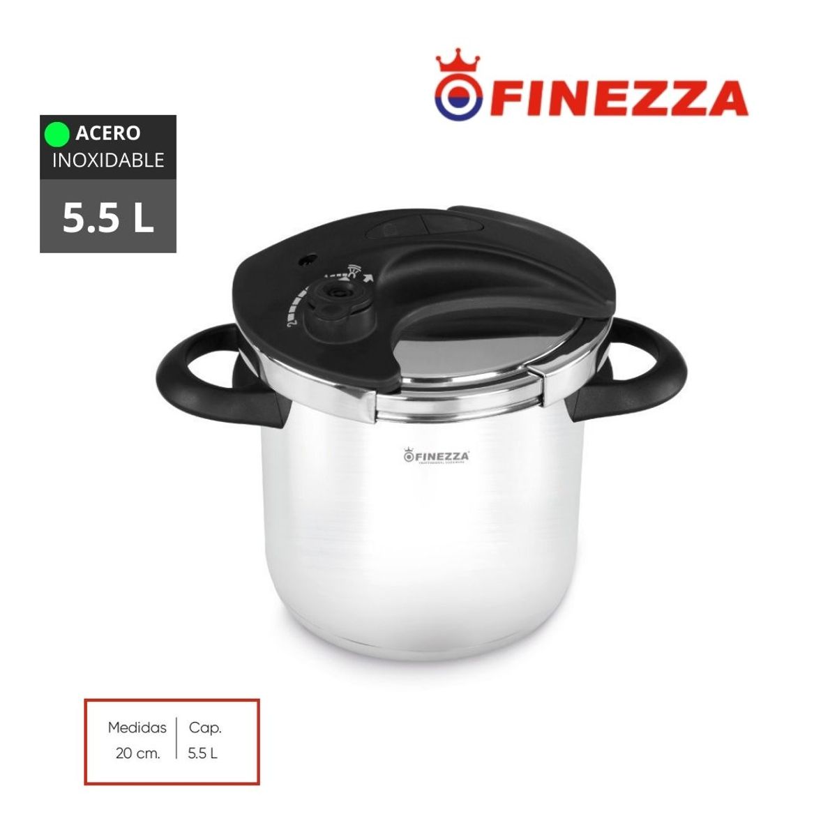 FINEZZA - Olla a Presión de Acero Inoxidable 5.5 Litros Finezza