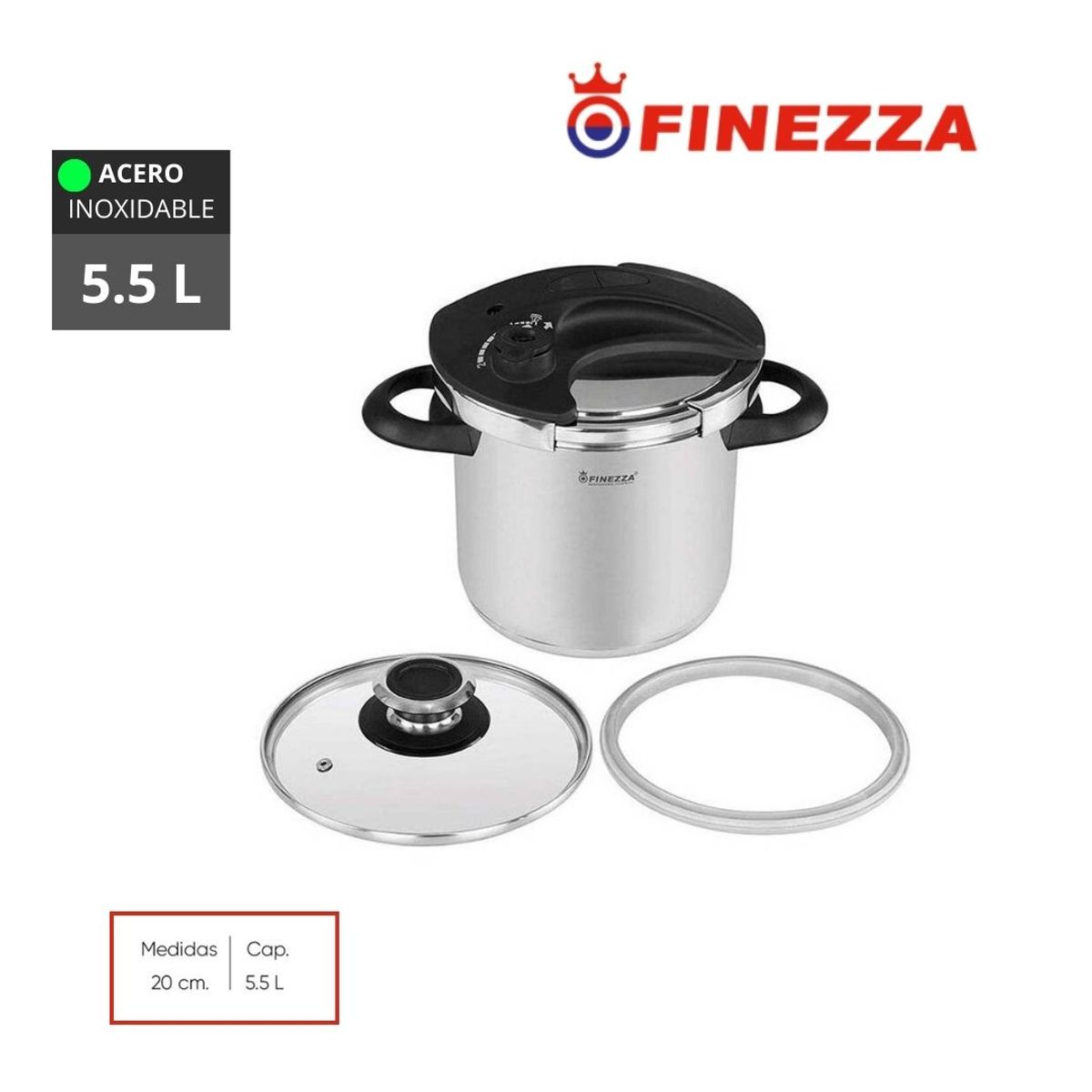 FINEZZA - Olla a Presión de Acero Inoxidable 5.5 Litros Finezza