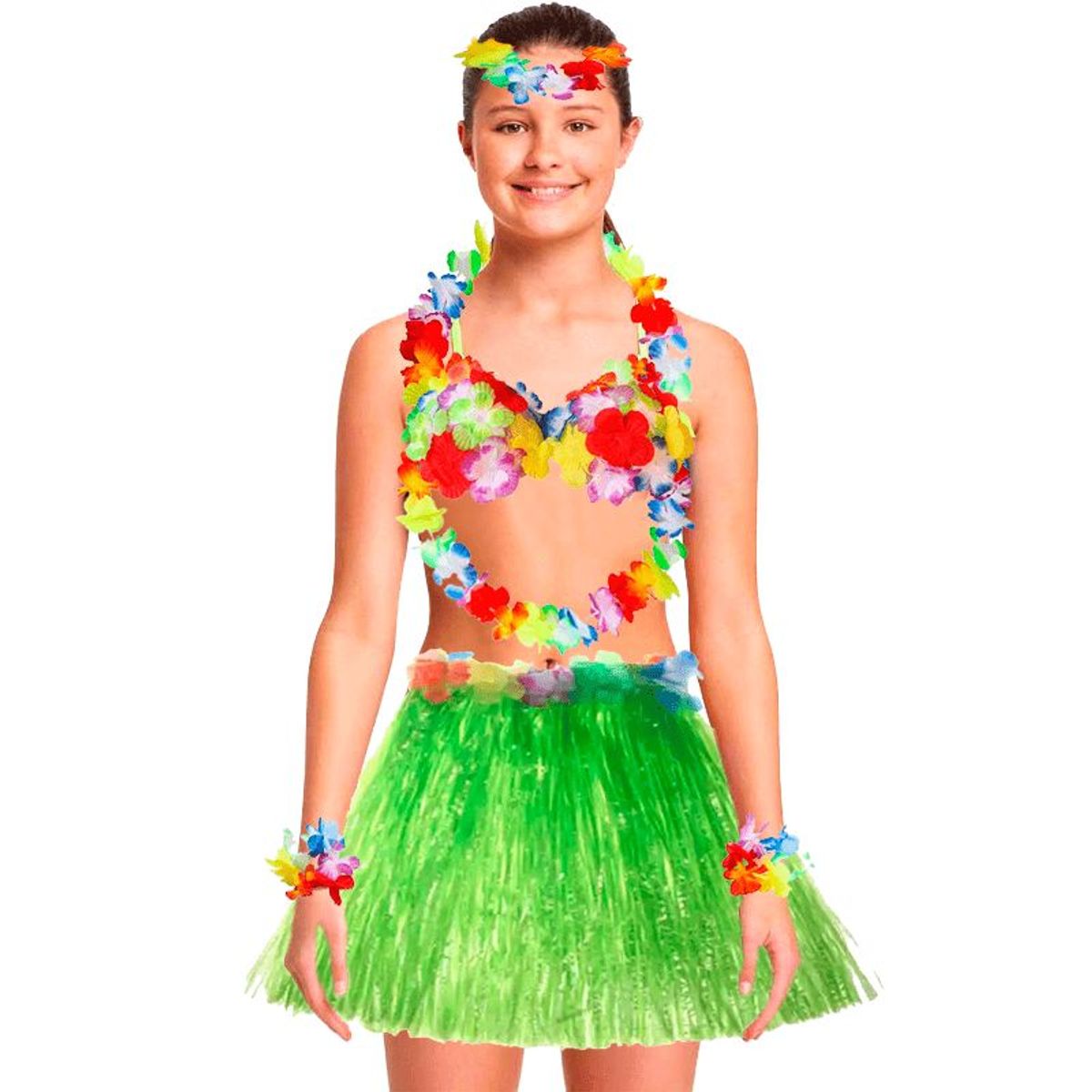 GENERICO - Falda hawaiano vincha-muñequera-collar -brasier para Niñas