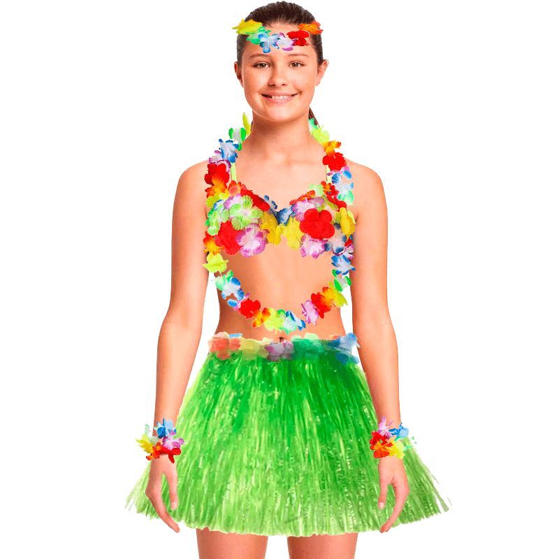 GENERICO - Falda hawaiano vincha-muñequera-collar -brasier para Niñas