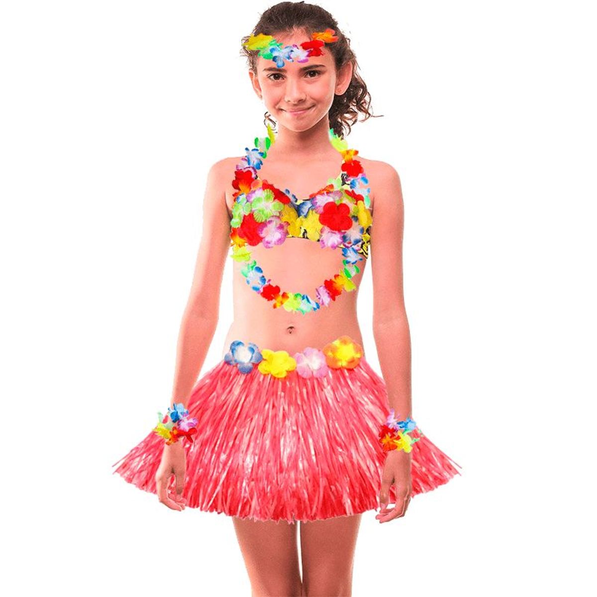 GENERICO - Falda hawaiano vincha-muñequera-collar -brasier para Niñas