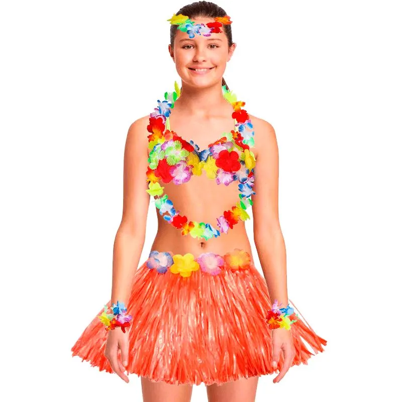 GENERICO - falda hawaiano- vincha-muñequera-collar -brasier Niñas