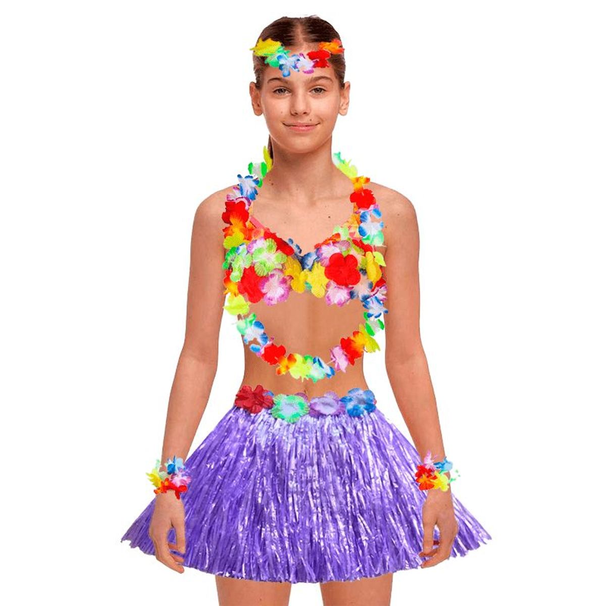 GENERICO - Falda hawaiano vincha-muñequera-collar -brasier para Niñas