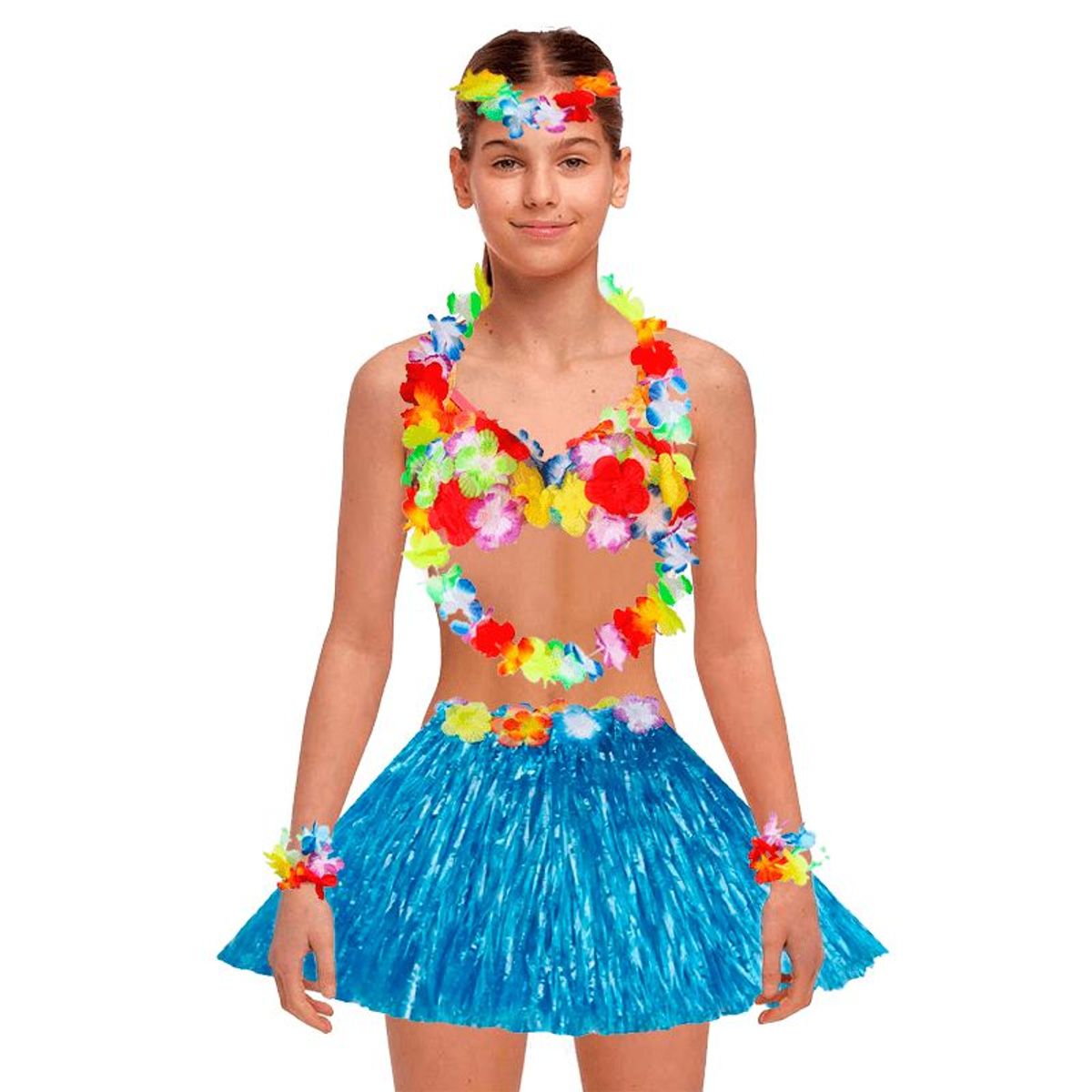 GENERICO - Falda hawaiano vincha-muñequera-collar -brasier para Niñas