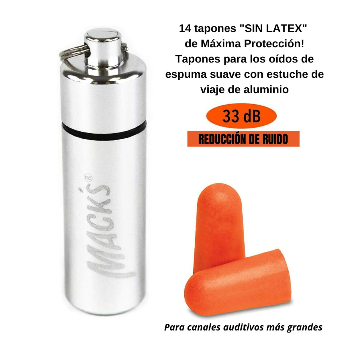 GENERICO - Tapón de Oídos  para ruidos fuertes Herramientas, Disparos, Viajes, Dormir Reducciòn 33dB - MACKS