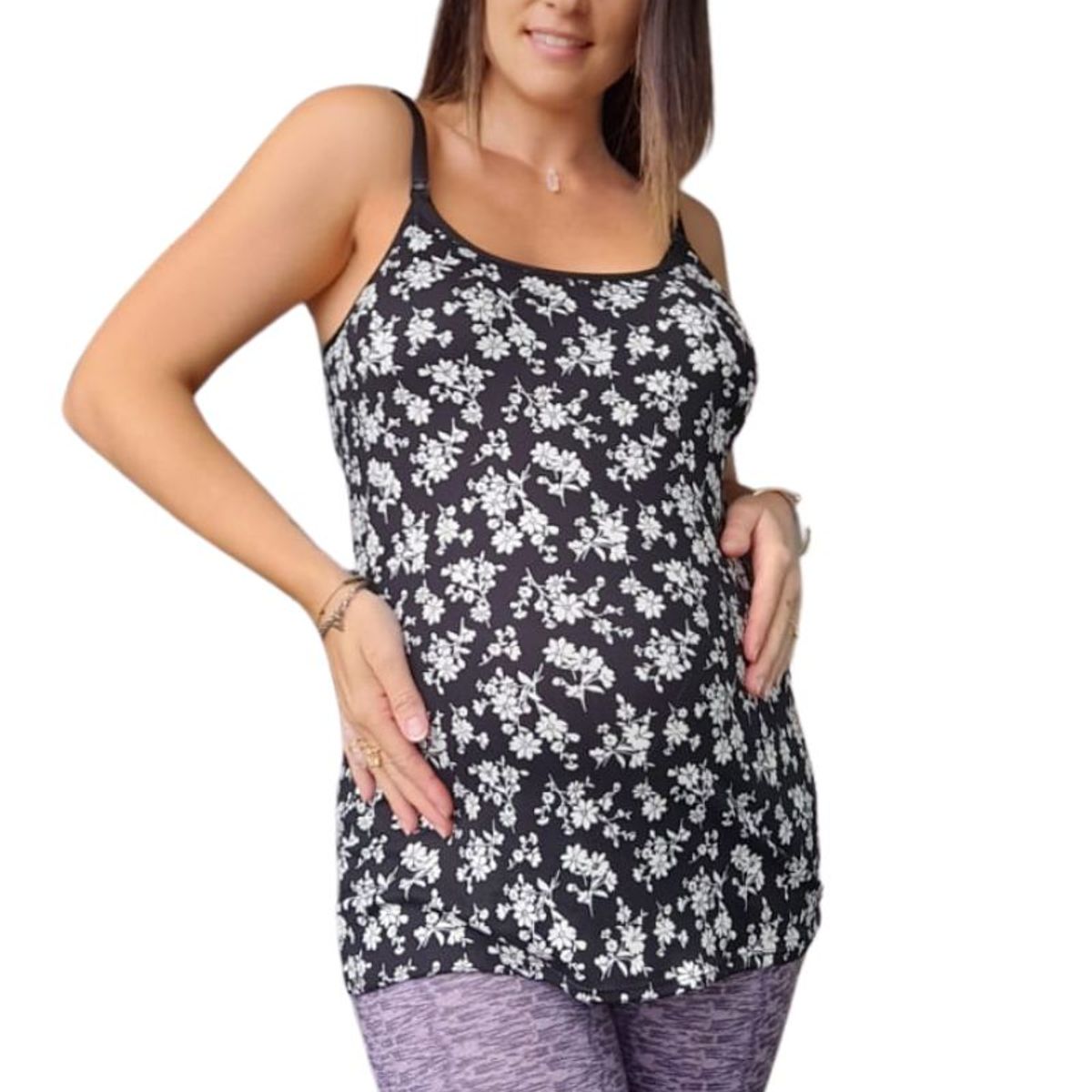 GENERICO - Polo Maternal Tiritas  Floreado, Top Interno Lactancia Algodon BCxy