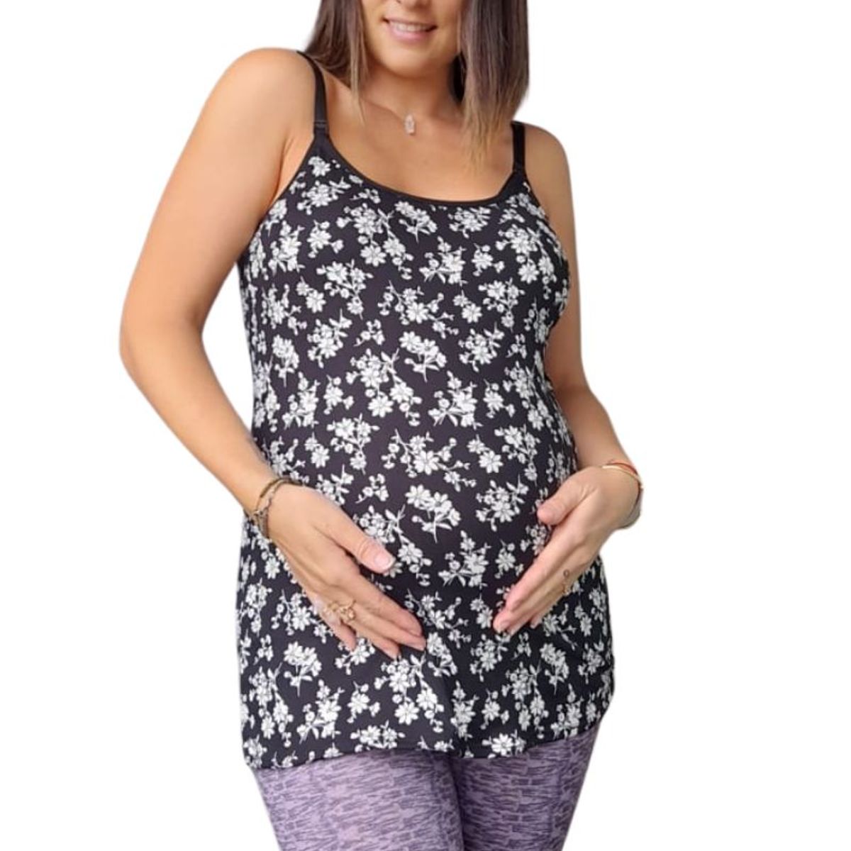 GENERICO - Polo Maternal Tiritas  Floreado, Top Interno Lactancia Algodon BCxy