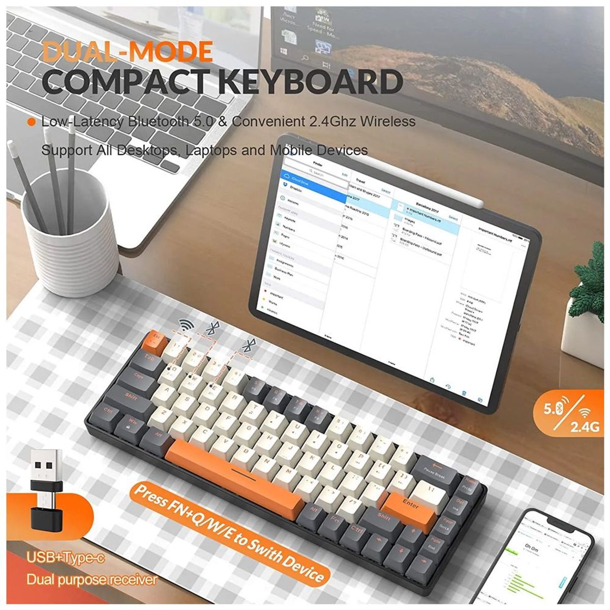 GENERICO - Teclado mecánico inalámbrico con Bluetooth, 68 teclas modelo K68