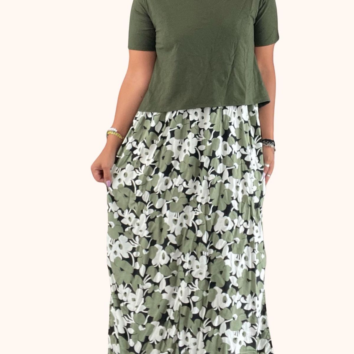 GENERICO - Vestido Maternal Falda Maxi y Polo Aperturas Lactancia FloreadoVerde