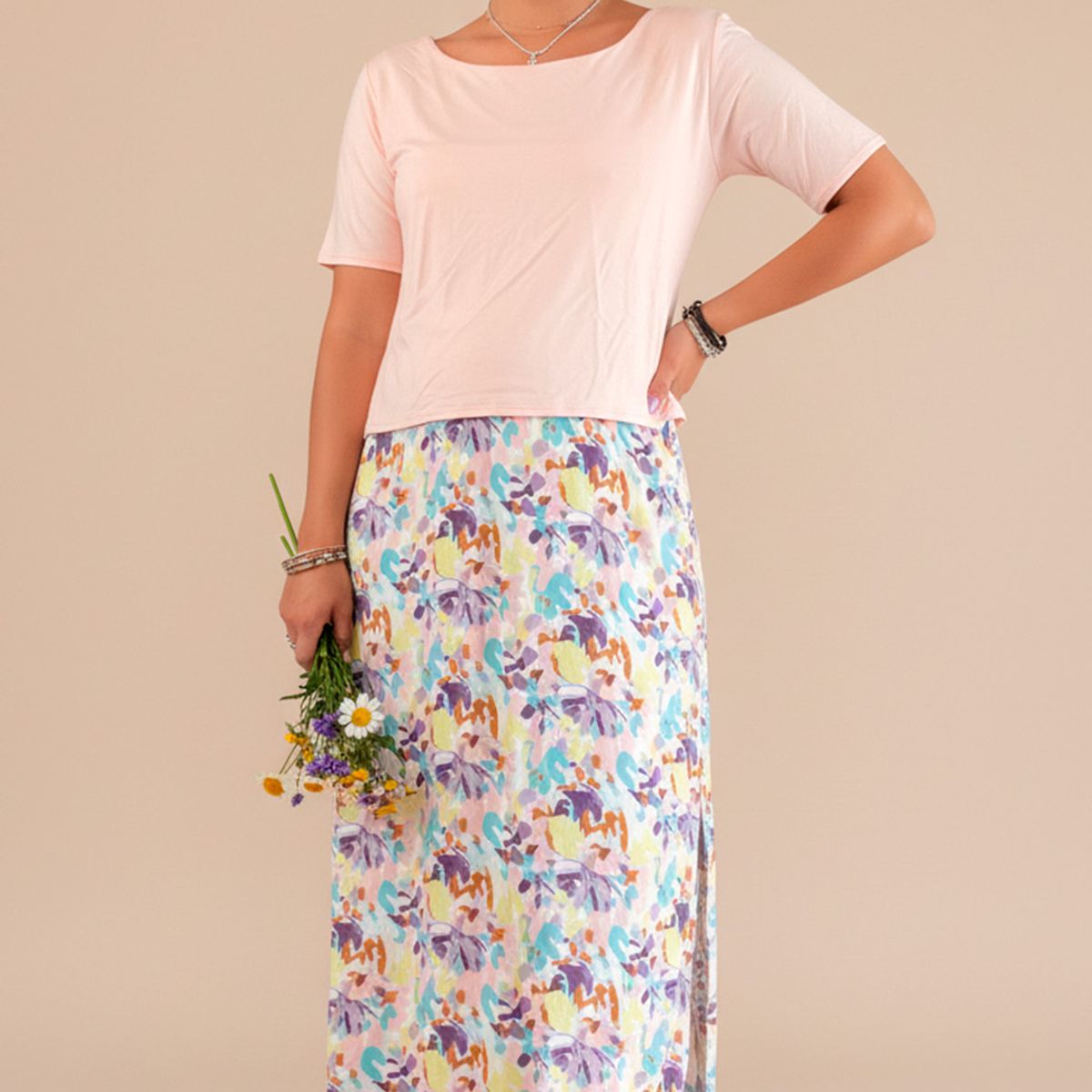 GENERICO - Vestido Maternal Falda Maxi Polo Aperturas Lactancia FloreadoRosado