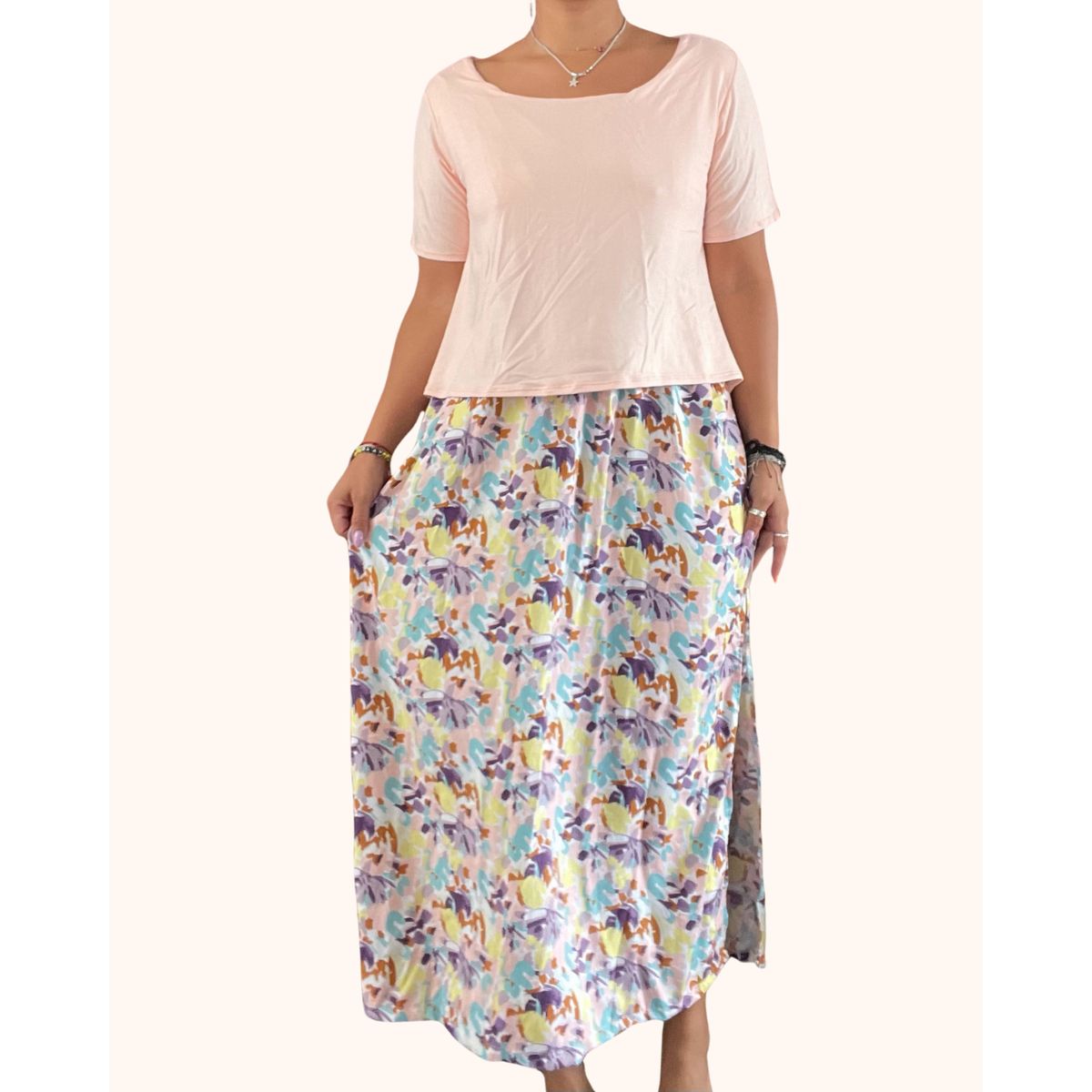 GENERICO - Vestido Maternal Falda Maxi Polo Aperturas Lactancia FloreadoRosado