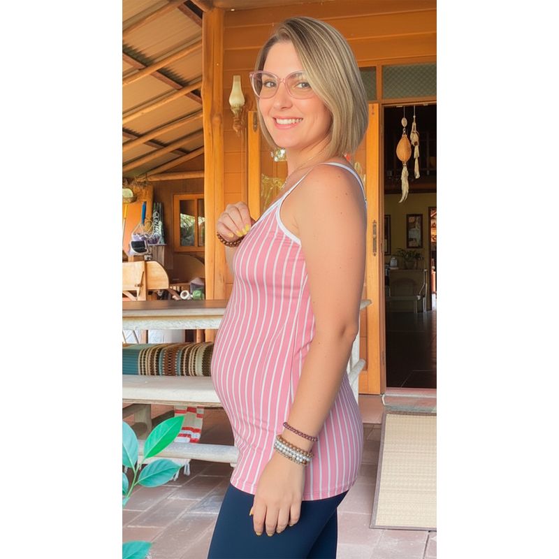 GENERICO - Polo Tiritas Broche Lactancia Top Incorporado RosadoRayas