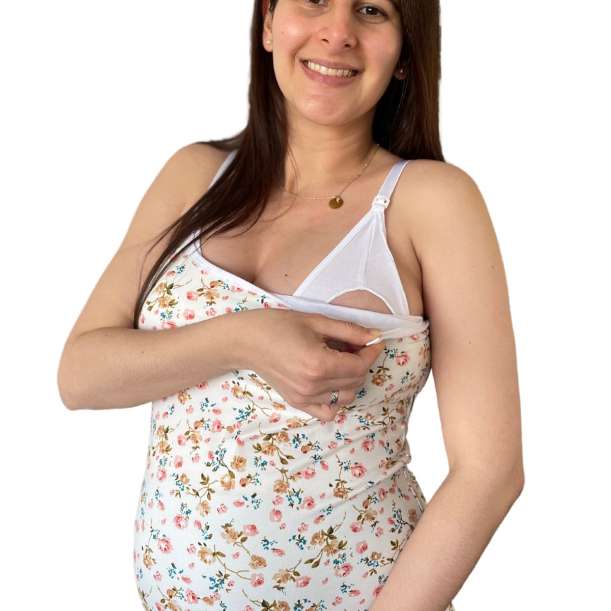 GENERICO - Polo Tiritas Broche Lactancia Top Incorporado FloreadoCrema