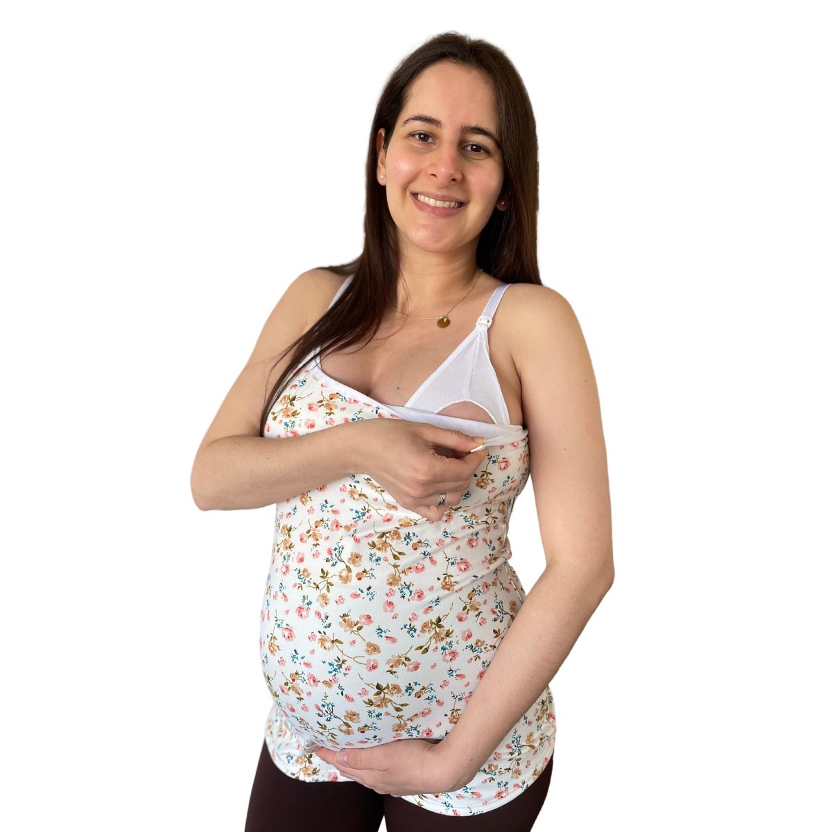 GENERICO - Polo Tiritas Broche Lactancia Top Incorporado FloreadoCrema