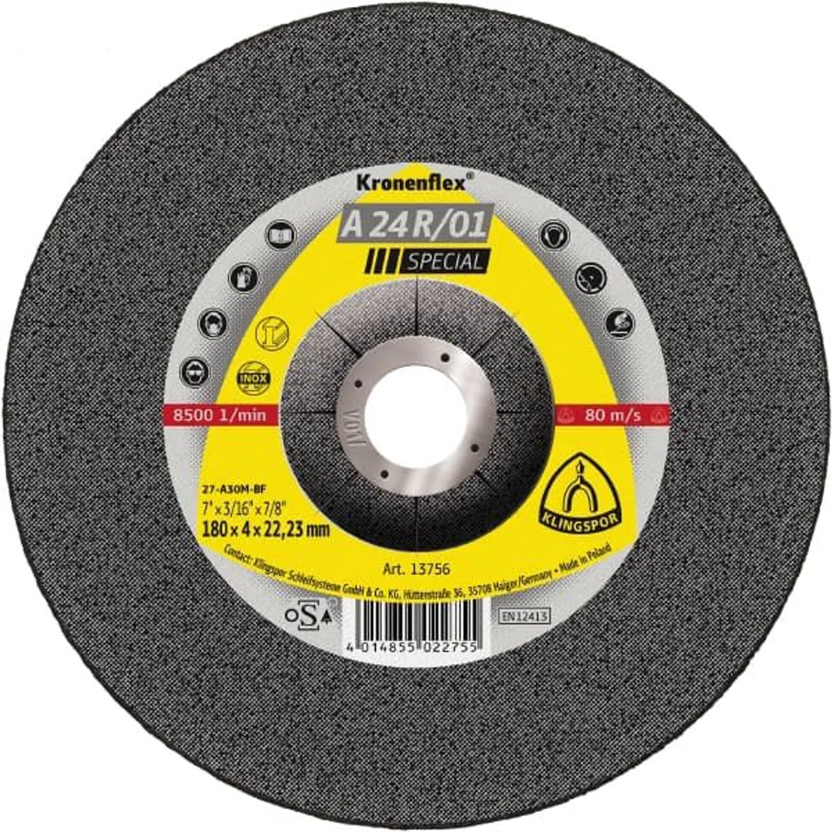 KLINGSPOR - Disco Corte Metal Klingspor A24R Supra 7"x7/8"x1/8" 13456 - Gris