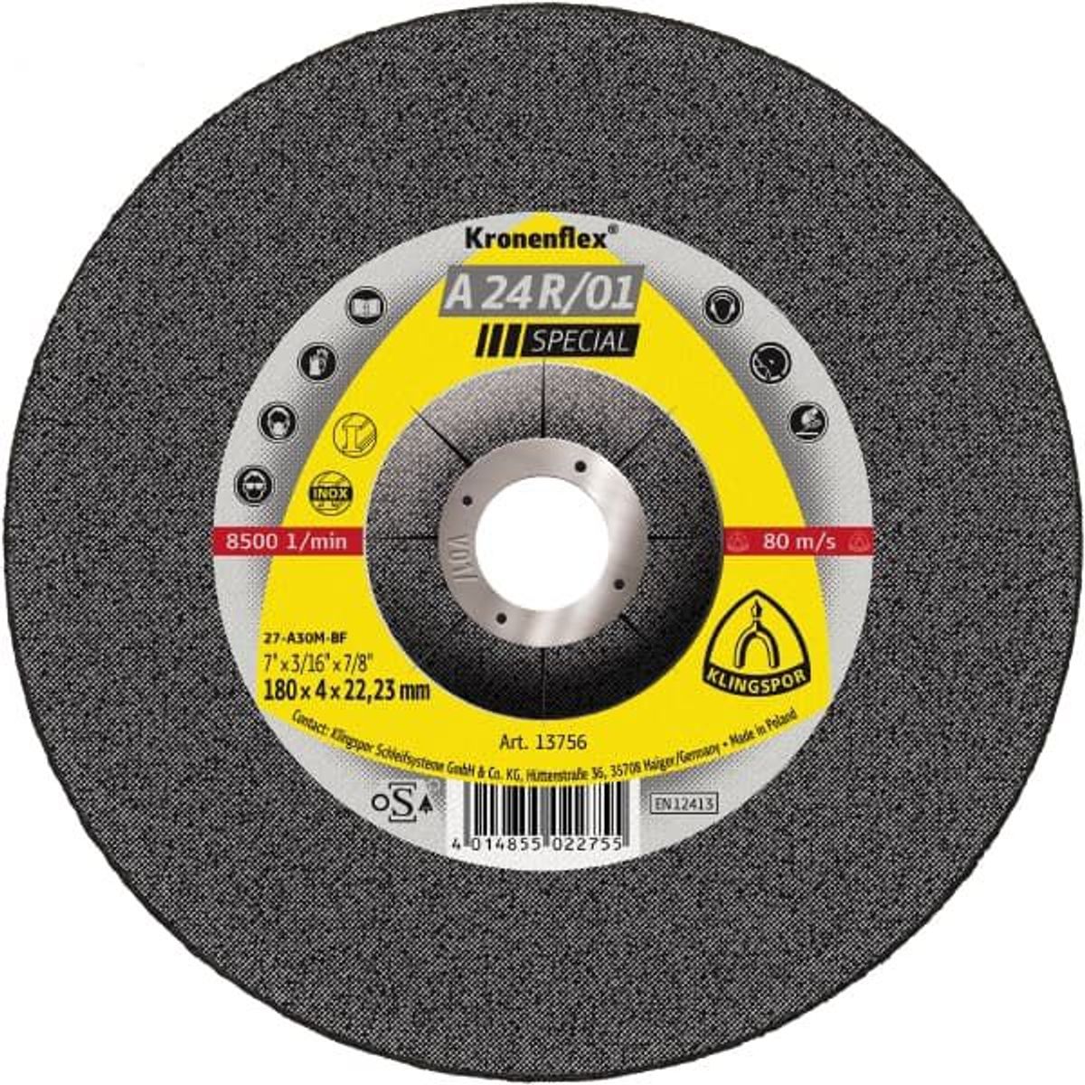 KLINGSPOR - Disco Corte Metal Klingspor A24R Supra 7"x7/8"x1/8" 13456 - Gris