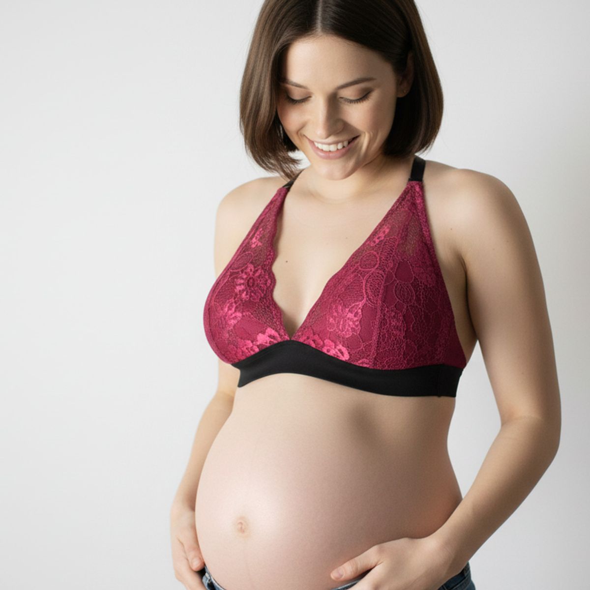 GENERICO - Sostén Maternal Halter Broche Lactancia Pretina Ancha Guinda